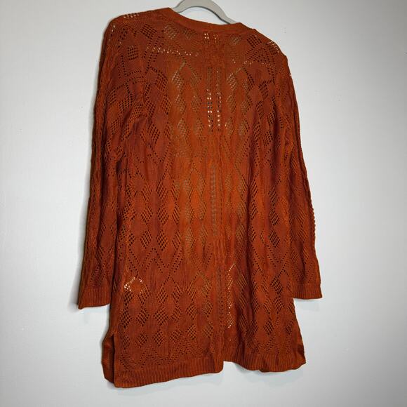 Market & Spruce Cecily Pointelle Open Front Cardigan Orange NWT Women’s Medium - Picture 6 of 10